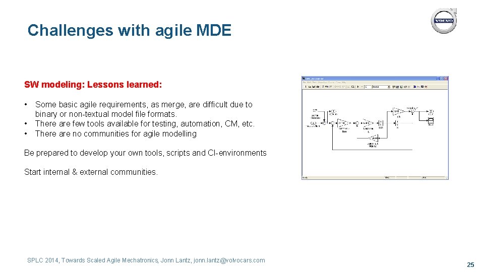 Challenges with agile MDE SW modeling: Lessons learned: • • • Some basic agile