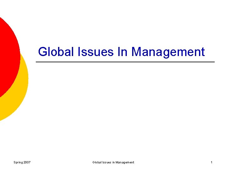 Global Issues In Management Spring 2007 Global Issues in Management 1 