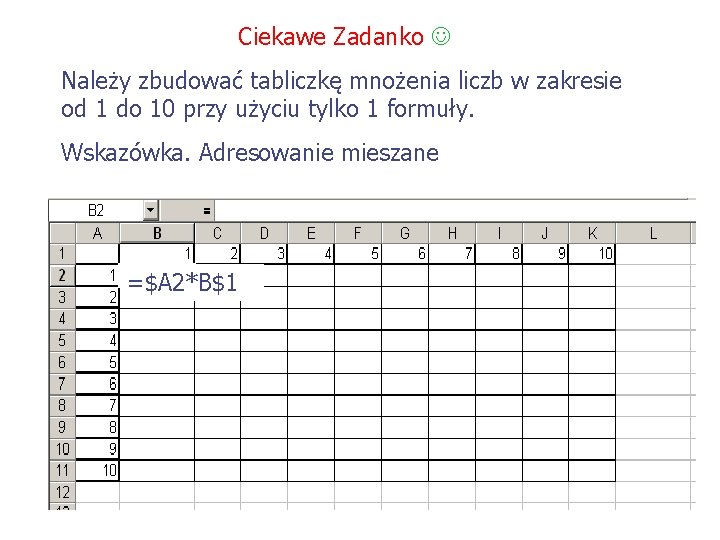 Ciekawe Zadanko Należy zbudować tabliczkę mnożenia liczb w zakresie od 1 do 10 przy