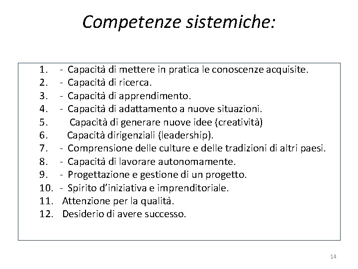 Competenze sistemiche: 1. 2. 3. 4. 5. 6. 7. 8. 9. 10. 11. 12.