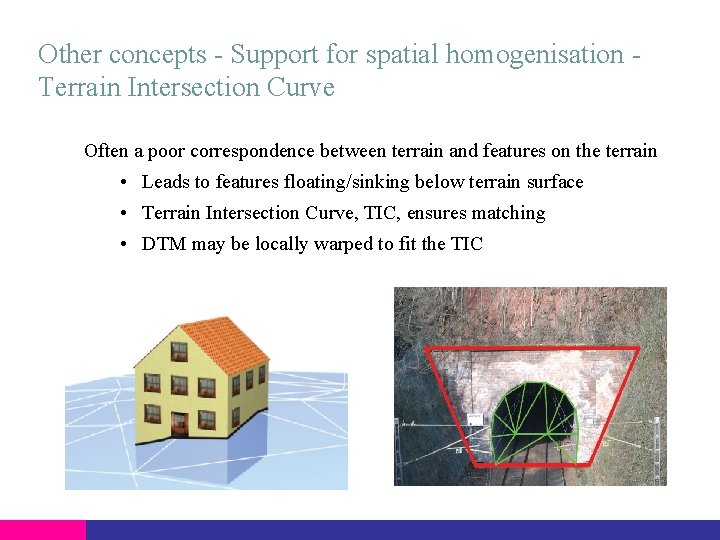 Other concepts - Support for spatial homogenisation Terrain Intersection Curve Often a poor correspondence