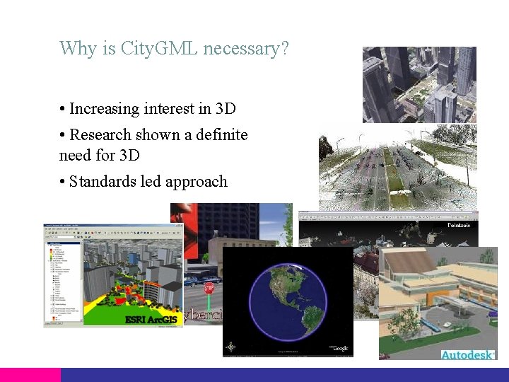 Why is City. GML necessary? • Increasing interest in 3 D • Research shown