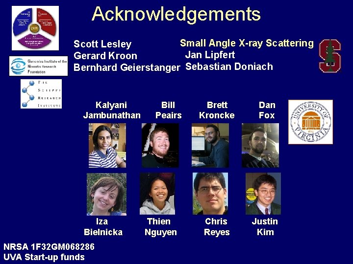 Acknowledgements Small Angle X-ray Scattering Scott Lesley Jan Lipfert Gerard Kroon Bernhard Geierstanger Sebastian Acknowledgements Small Angle X-ray Scattering Scott Lesley Jan Lipfert Gerard Kroon Bernhard Geierstanger Sebastian