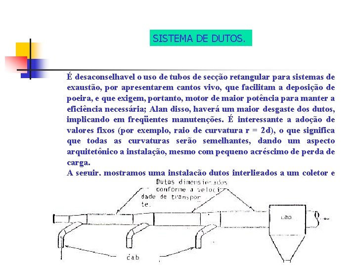 SISTEMA DE DUTOS. É desaconselhavel o uso de tubos de secção retangular para sistemas