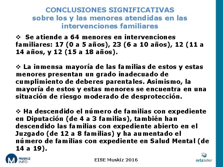 CONCLUSIONES SIGNIFICATIVAS sobre los y las menores atendidas en las intervenciones familiares v Se