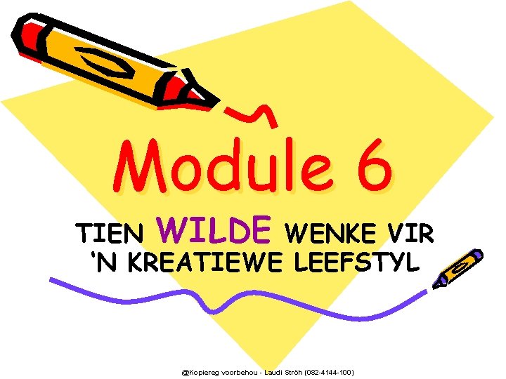 Module 6 TIEN WILDE WENKE VIR ‘N KREATIEWE LEEFSTYL @Kopiereg voorbehou - Laudi Ströh