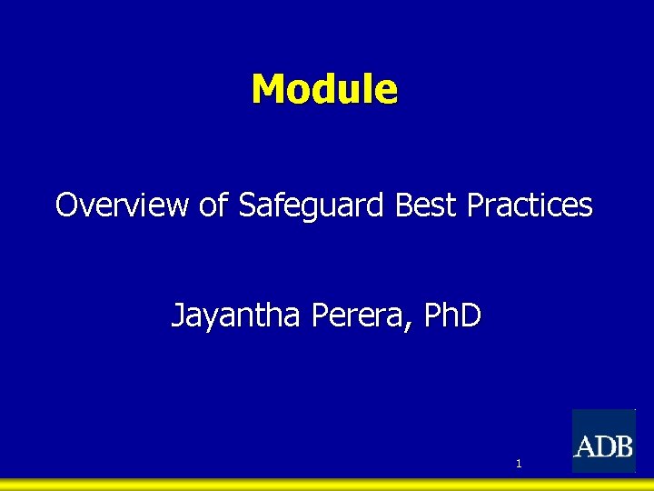 Module Overview of Safeguard Best Practices Jayantha Perera, Ph. D 1 