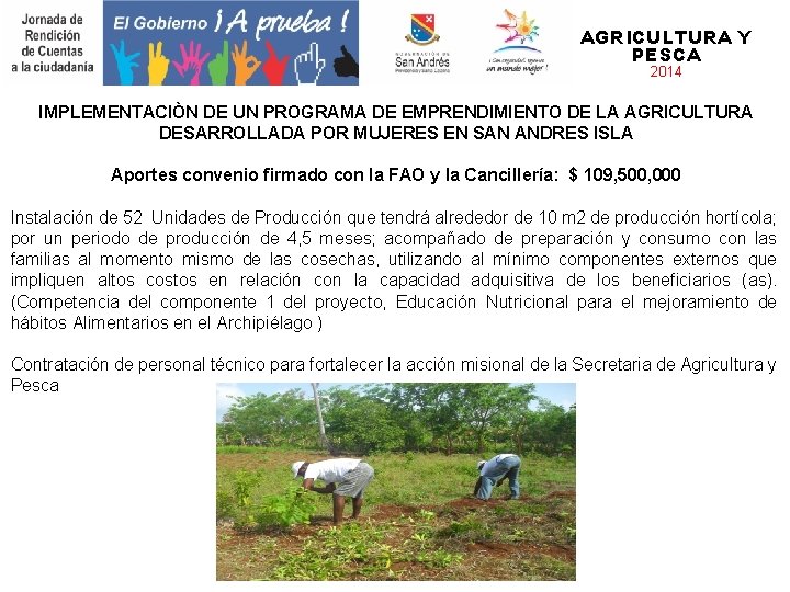 AGRICULTURA Y PESCA 2014 IMPLEMENTACIÒN DE UN PROGRAMA DE EMPRENDIMIENTO DE LA AGRICULTURA DESARROLLADA