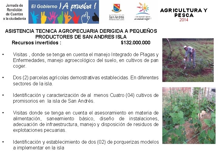 AGRICULTURA Y PESCA 2014 ASISTENCIA TECNICA AGROPECUARIA DERIGIDA A PEQUEÑOS PRODUCTORES DE SAN ANDRES
