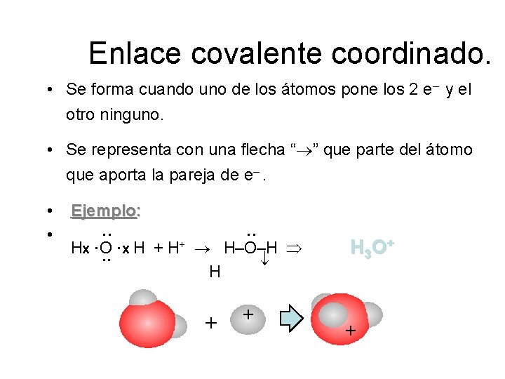 Enlace covalente coordinado. • Se forma cuando uno de los átomos pone los 2