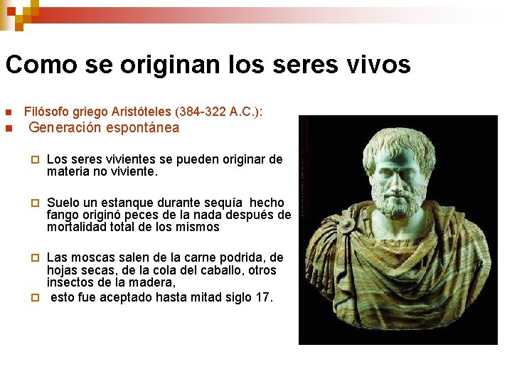 Como se originan los seres vivos n n Filósofo griego Aristóteles (384 -322 A. Como se originan los seres vivos n n Filósofo griego Aristóteles (384 -322 A.
