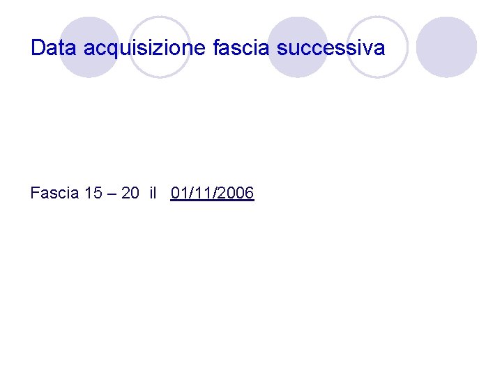 Data acquisizione fascia successiva Fascia 15 – 20 il 01/11/2006 