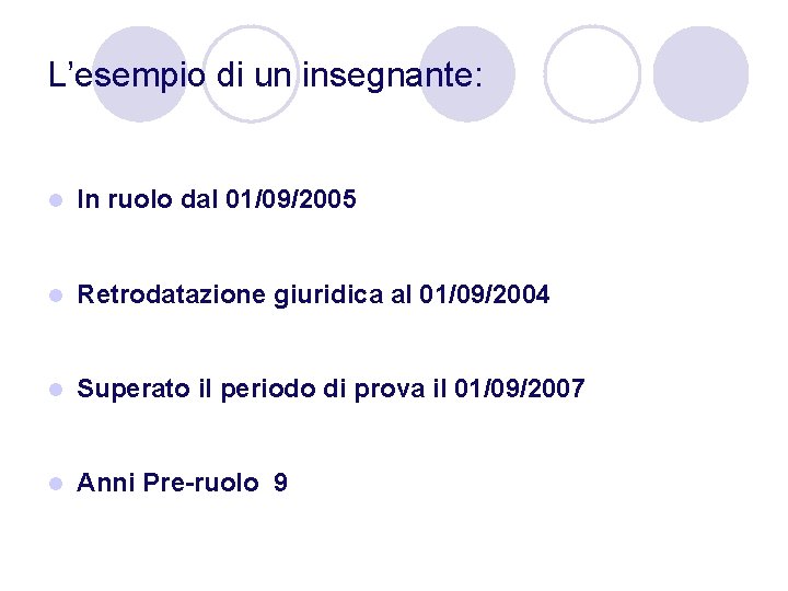 L’esempio di un insegnante: l In ruolo dal 01/09/2005 l Retrodatazione giuridica al 01/09/2004