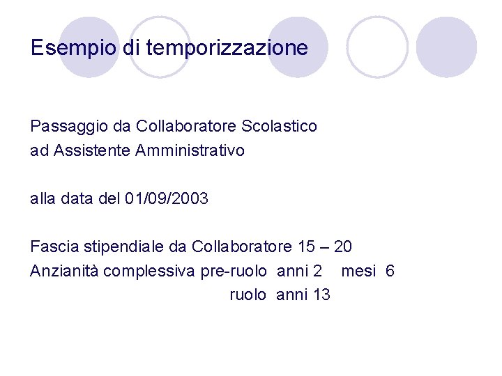 Esempio di temporizzazione Passaggio da Collaboratore Scolastico ad Assistente Amministrativo alla data del 01/09/2003