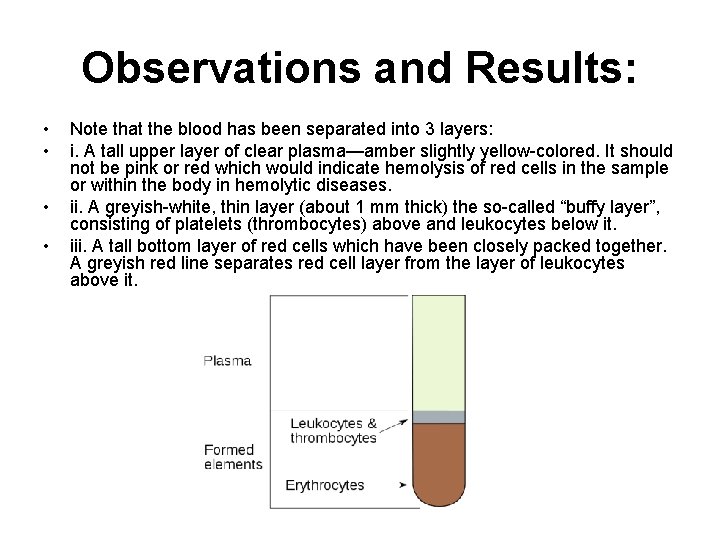 Observations and Results: • • Note that the blood has been separated into 3