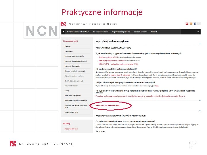 Praktyczne informacje NCN 10 8 / X 108 / 20 