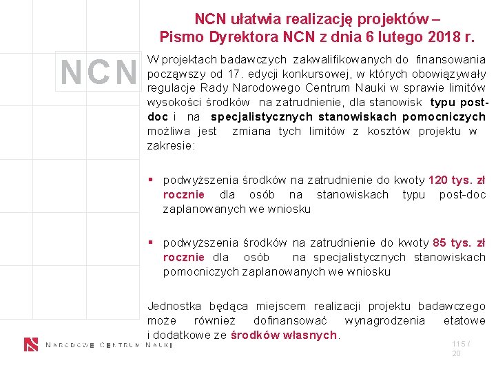 NCN ułatwia realizację projektów – Pismo Dyrektora NCN z dnia 6 lutego 2018 r.