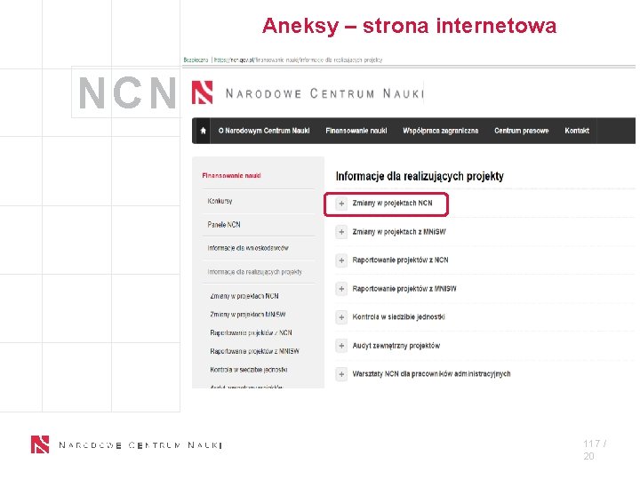 Aneksy – strona internetowa NCN 117 / 20 