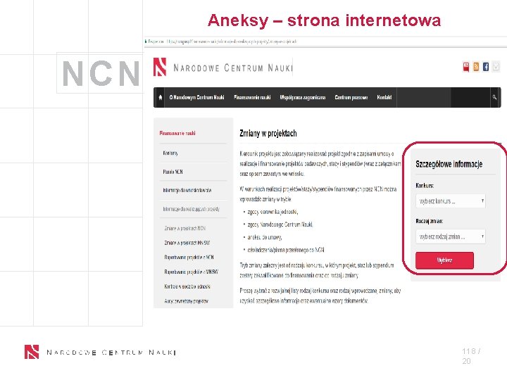 Aneksy – strona internetowa NCN 118 / 20 
