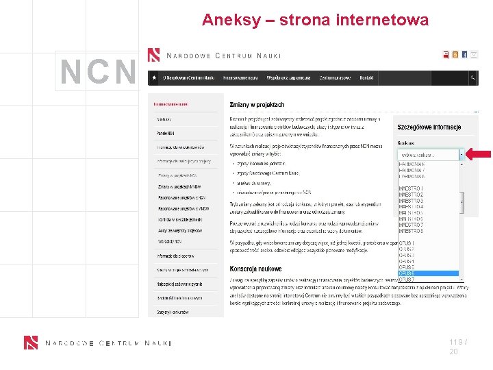 Aneksy – strona internetowa NCN 119 / 20 