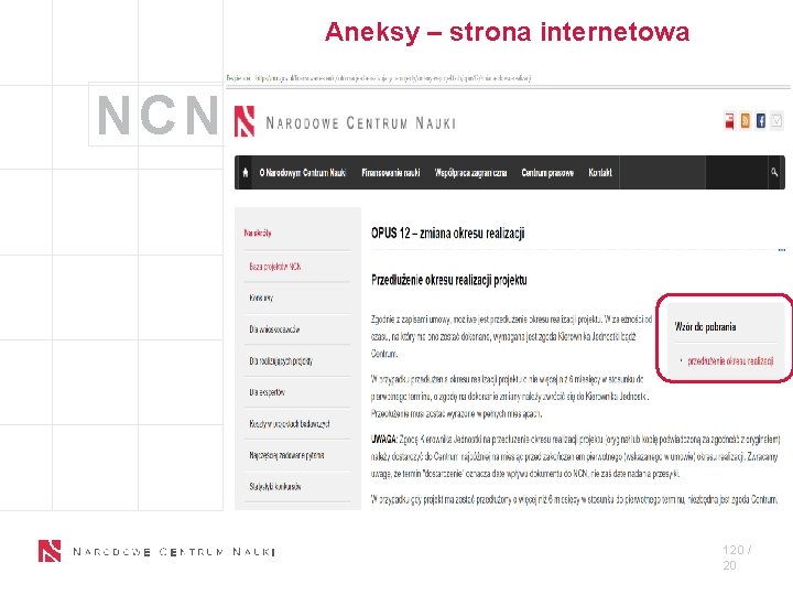 Aneksy – strona internetowa NCN 120 / 20 