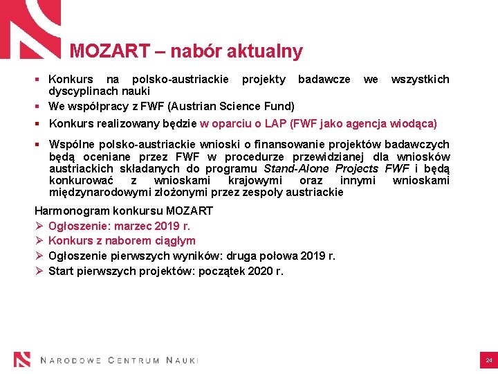 MOZART – nabór aktualny § Konkurs na polsko-austriackie projekty badawcze we wszystkich dyscyplinach nauki