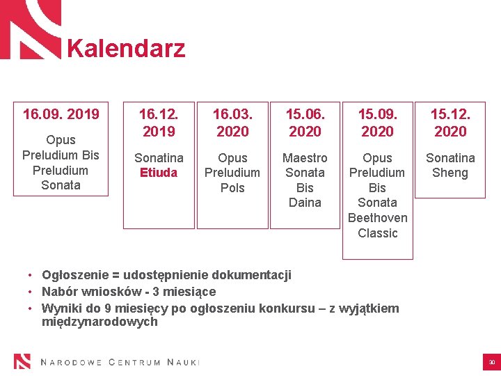 Kalendarz 16. 09. 2019 Opus Preludium Bis Preludium Sonata 16. 12. 2019 16. 03.