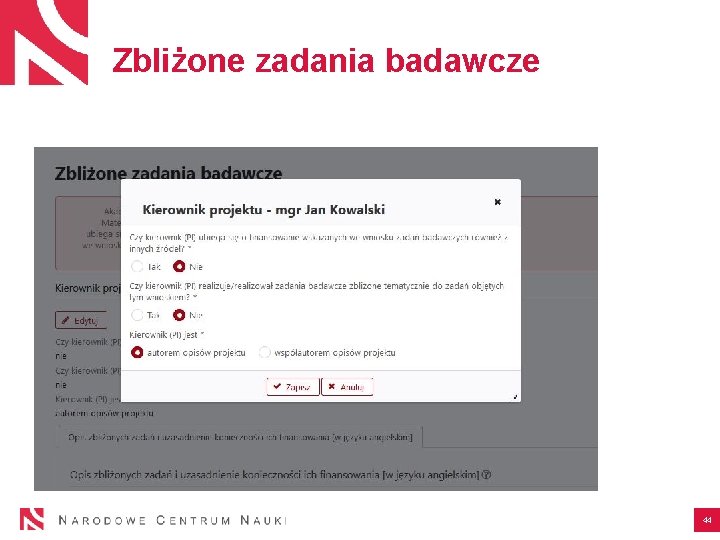 Zbliżone zadania badawcze 44 