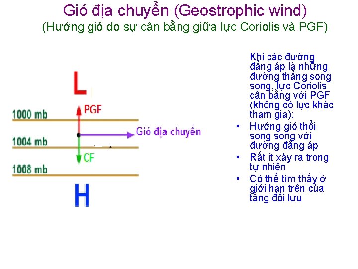 Gió địa chuyển (Geostrophic wind) (Hướng gió do sự cân bằng giữa lực Coriolis