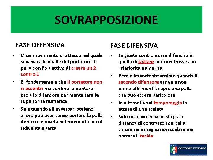 SOVRAPPOSIZIONE FASE OFFENSIVA • • • E’ un movimento di attacco nel quale si