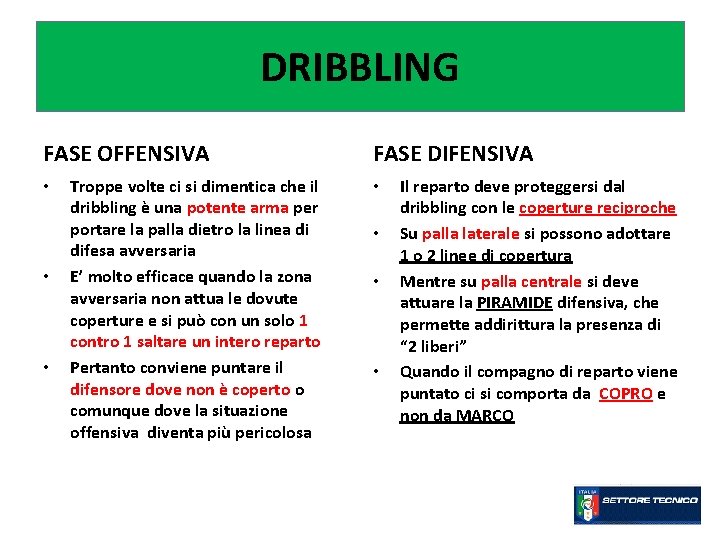 DRIBBLING FASE OFFENSIVA • • • Troppe volte ci si dimentica che il dribbling