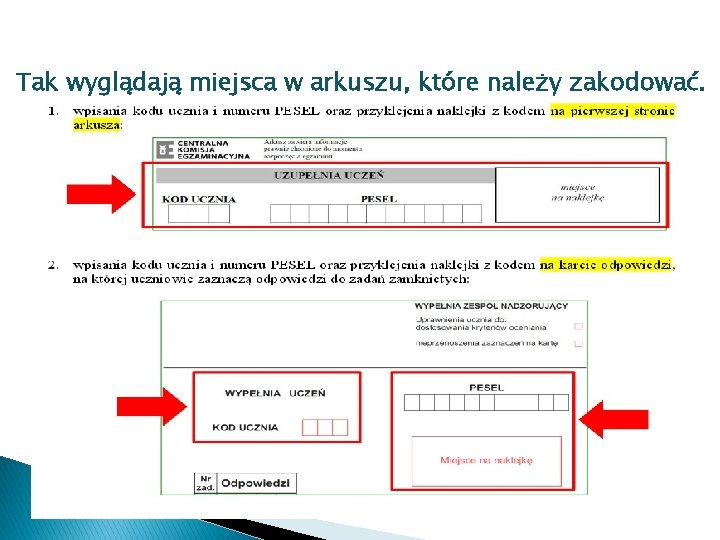Tak wyglądają miejsca w arkuszu, które należy zakodować. Tak wyglądają miejsca w arkuszu, które należy zakodować.