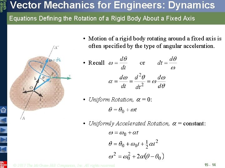 Tenth Edition Vector Mechanics for Engineers: Dynamics Equations Defining the Rotation of a Rigid