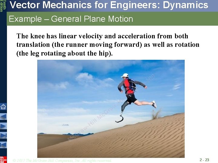 Tenth Edition Vector Mechanics for Engineers: Dynamics Example – General Plane Motion The knee