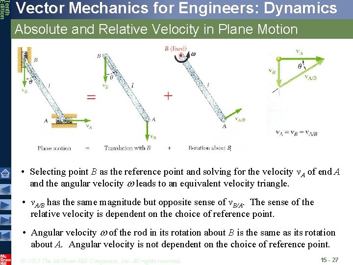 Tenth Edition Vector Mechanics for Engineers: Dynamics Absolute and Relative Velocity in Plane Motion