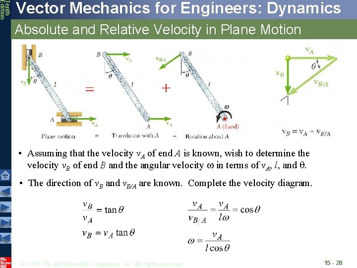 Tenth Edition Vector Mechanics for Engineers: Dynamics Absolute and Relative Velocity in Plane Motion