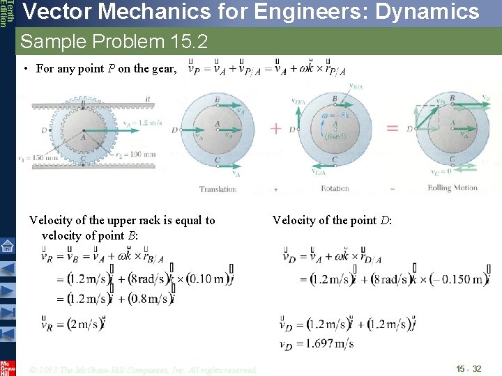 Tenth Edition Vector Mechanics for Engineers: Dynamics Sample Problem 15. 2 • For any