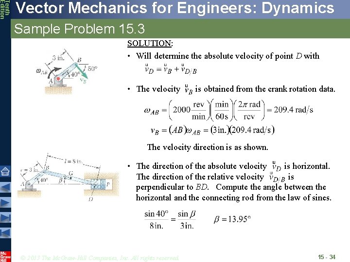 Tenth Edition Vector Mechanics for Engineers: Dynamics Sample Problem 15. 3 SOLUTION: • Will