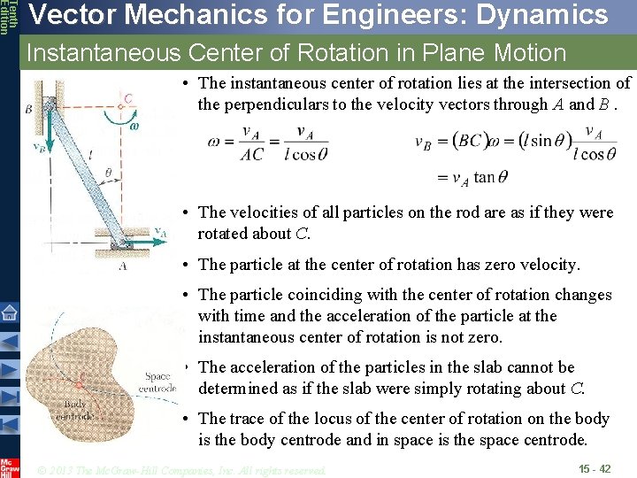 Tenth Edition Vector Mechanics for Engineers: Dynamics Instantaneous Center of Rotation in Plane Motion