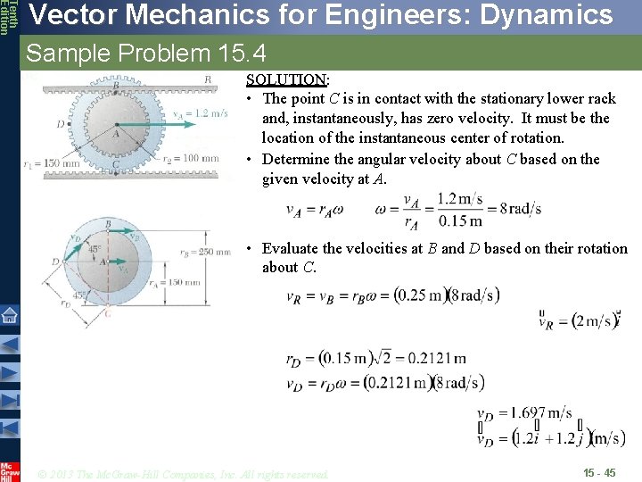 Tenth Edition Vector Mechanics for Engineers: Dynamics Sample Problem 15. 4 SOLUTION: • The