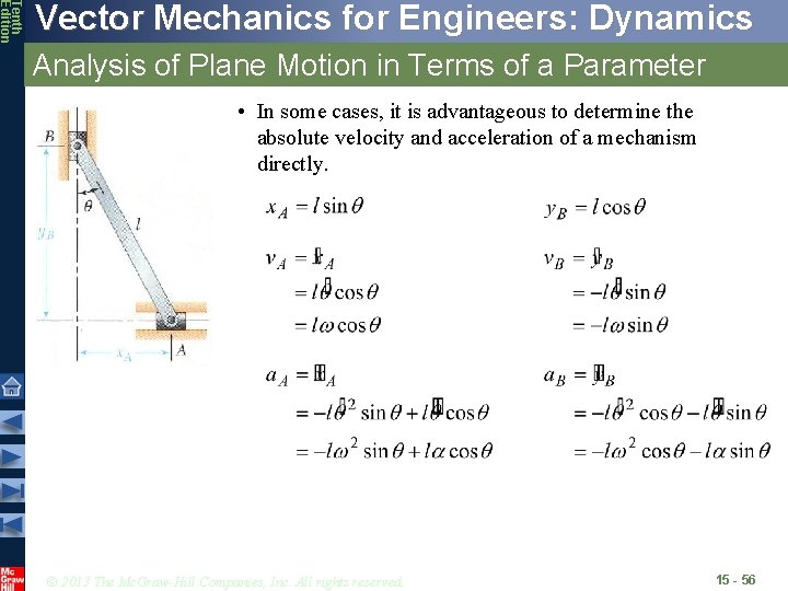 Tenth Edition Vector Mechanics for Engineers: Dynamics Analysis of Plane Motion in Terms of