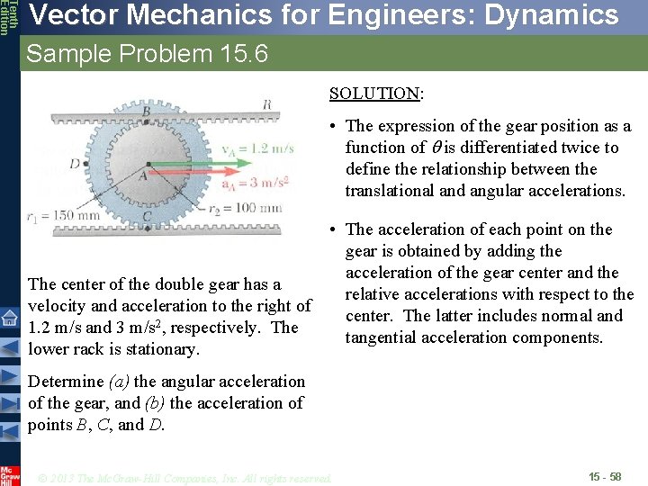 Tenth Edition Vector Mechanics for Engineers: Dynamics Sample Problem 15. 6 SOLUTION: • The