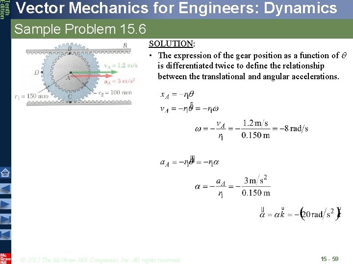 Tenth Edition Vector Mechanics for Engineers: Dynamics Sample Problem 15. 6 SOLUTION: • The