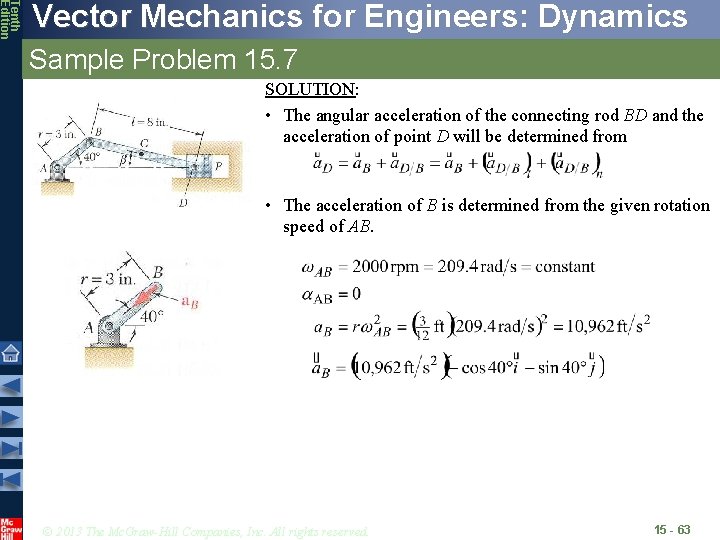 Tenth Edition Vector Mechanics for Engineers: Dynamics Sample Problem 15. 7 SOLUTION: • The