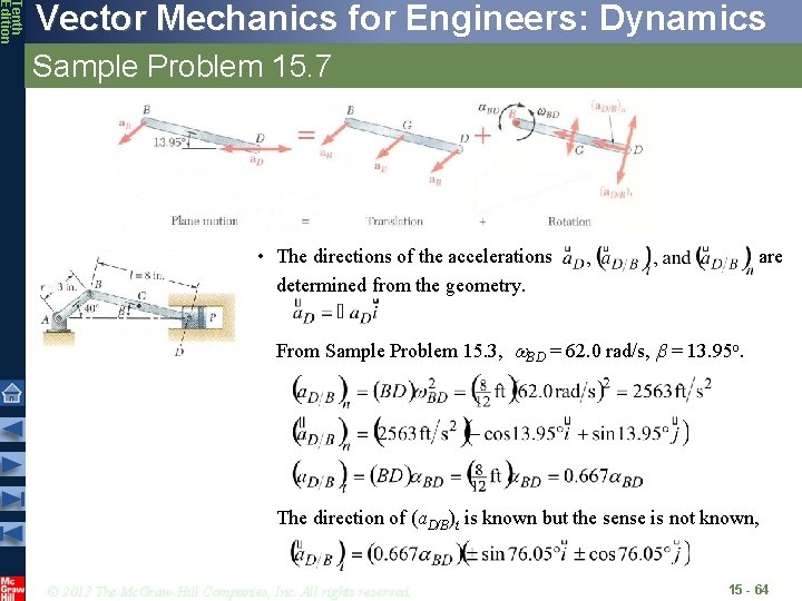 Tenth Edition Vector Mechanics for Engineers: Dynamics Sample Problem 15. 7 • The directions