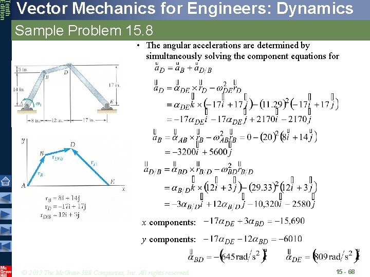 Tenth Edition Vector Mechanics for Engineers: Dynamics Sample Problem 15. 8 • The angular