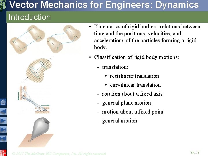 Tenth Edition Vector Mechanics for Engineers: Dynamics Introduction • Kinematics of rigid bodies: relations