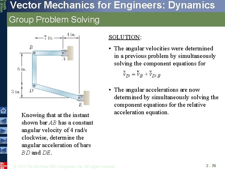 Tenth Edition Vector Mechanics for Engineers: Dynamics Group Problem Solving SOLUTION: • The angular