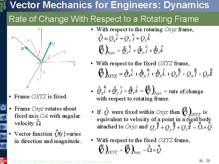Tenth Edition Vector Mechanics for Engineers: Dynamics Rate of Change With Respect to a