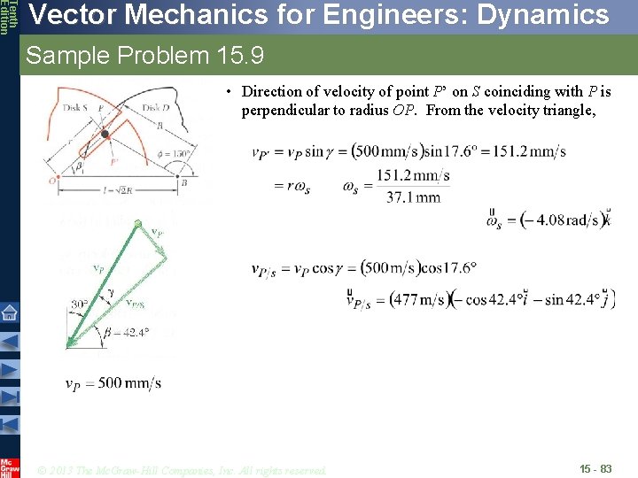 Tenth Edition Vector Mechanics for Engineers: Dynamics Sample Problem 15. 9 • Direction of